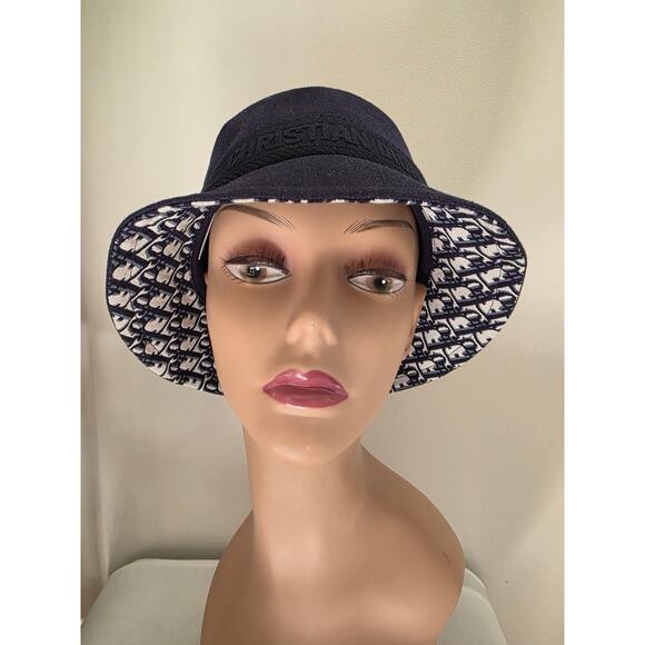 Christian Dior Navy Blue Logo Embroidered Canvas Bucket Hat M sz main image 5